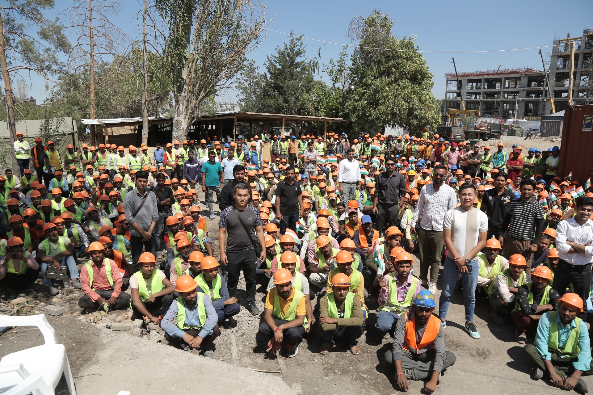 Full crew gathering at the project site
