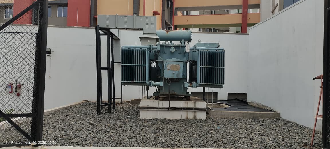 Outdoor distribution transformer — hospital substation yard